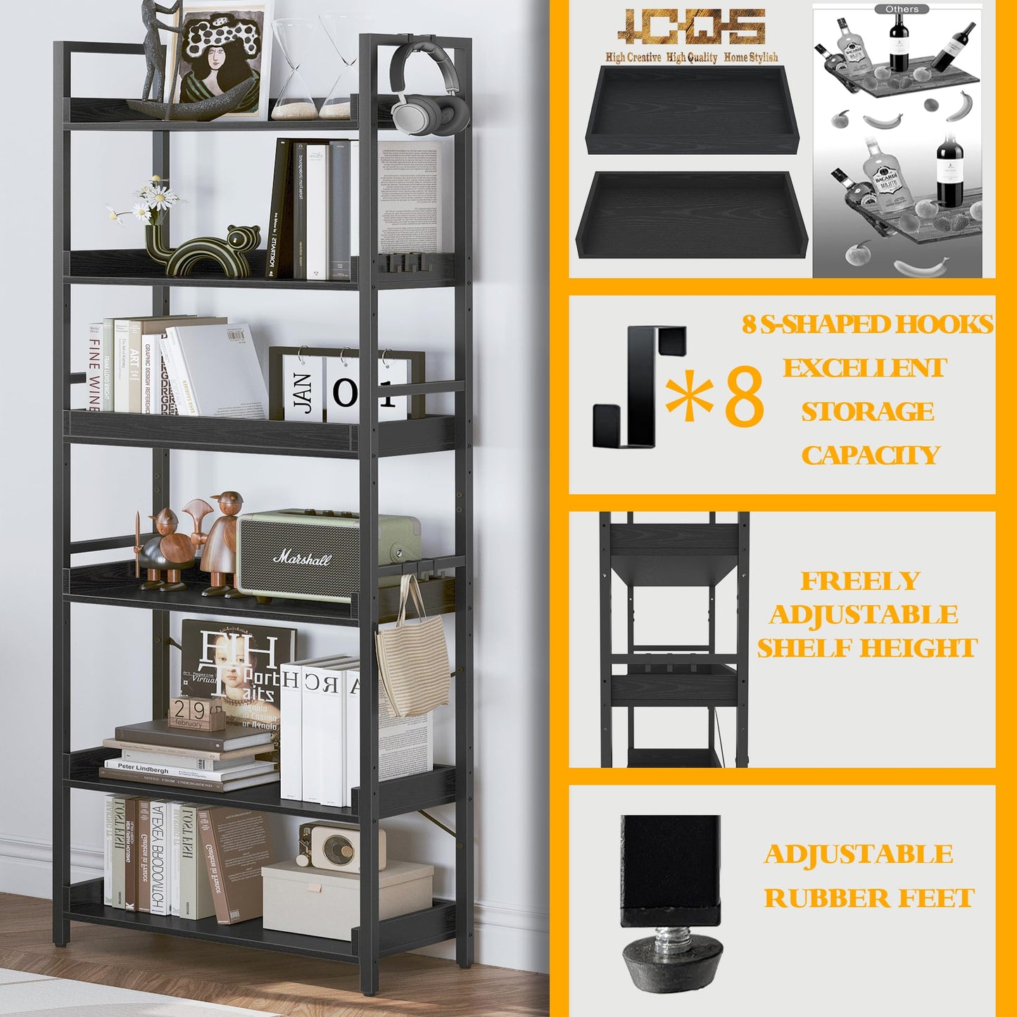 HCHQHS 6-Tier Bookcase