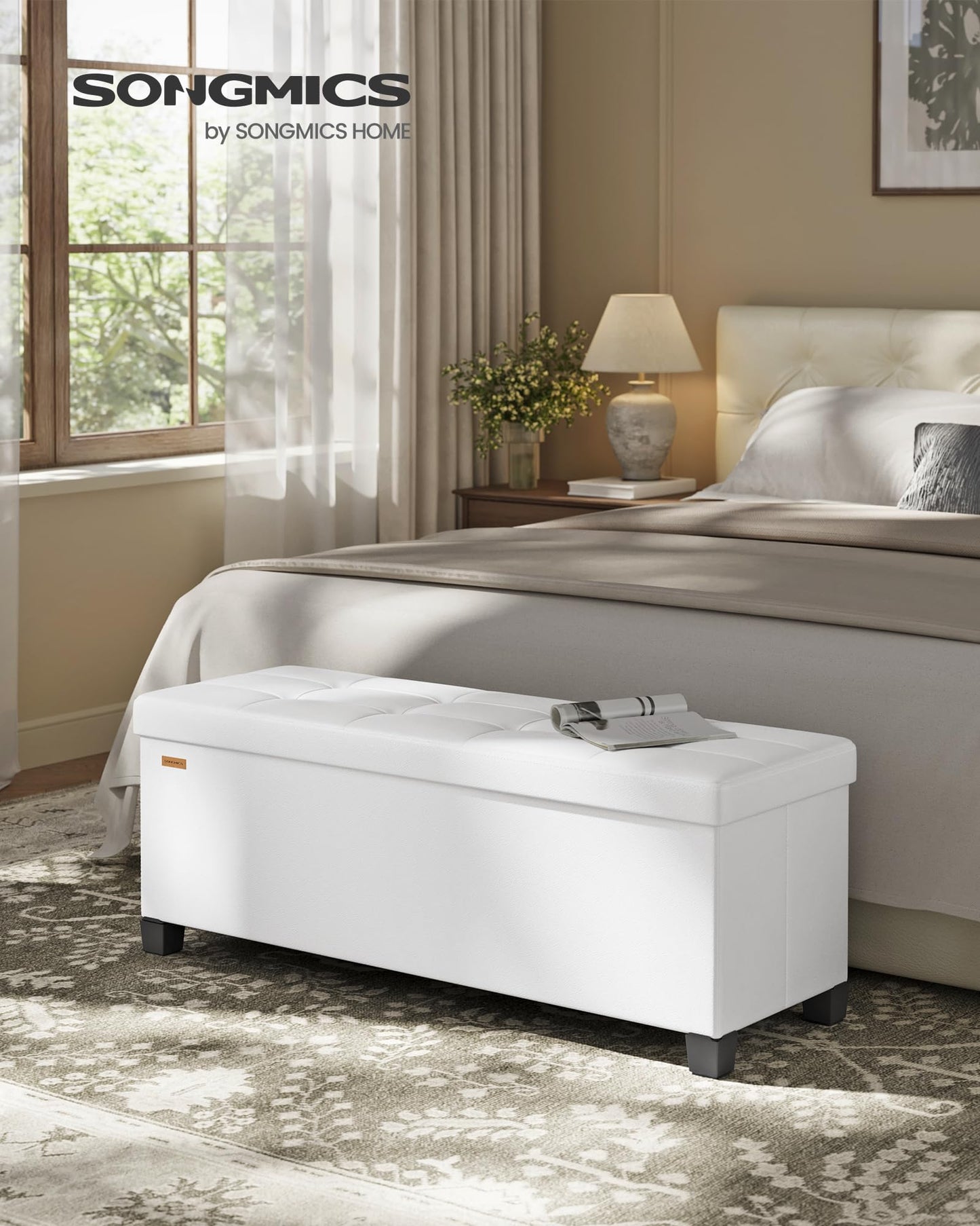 SONGMICS 15"x43"x15.7" Storage Ottoman Bench