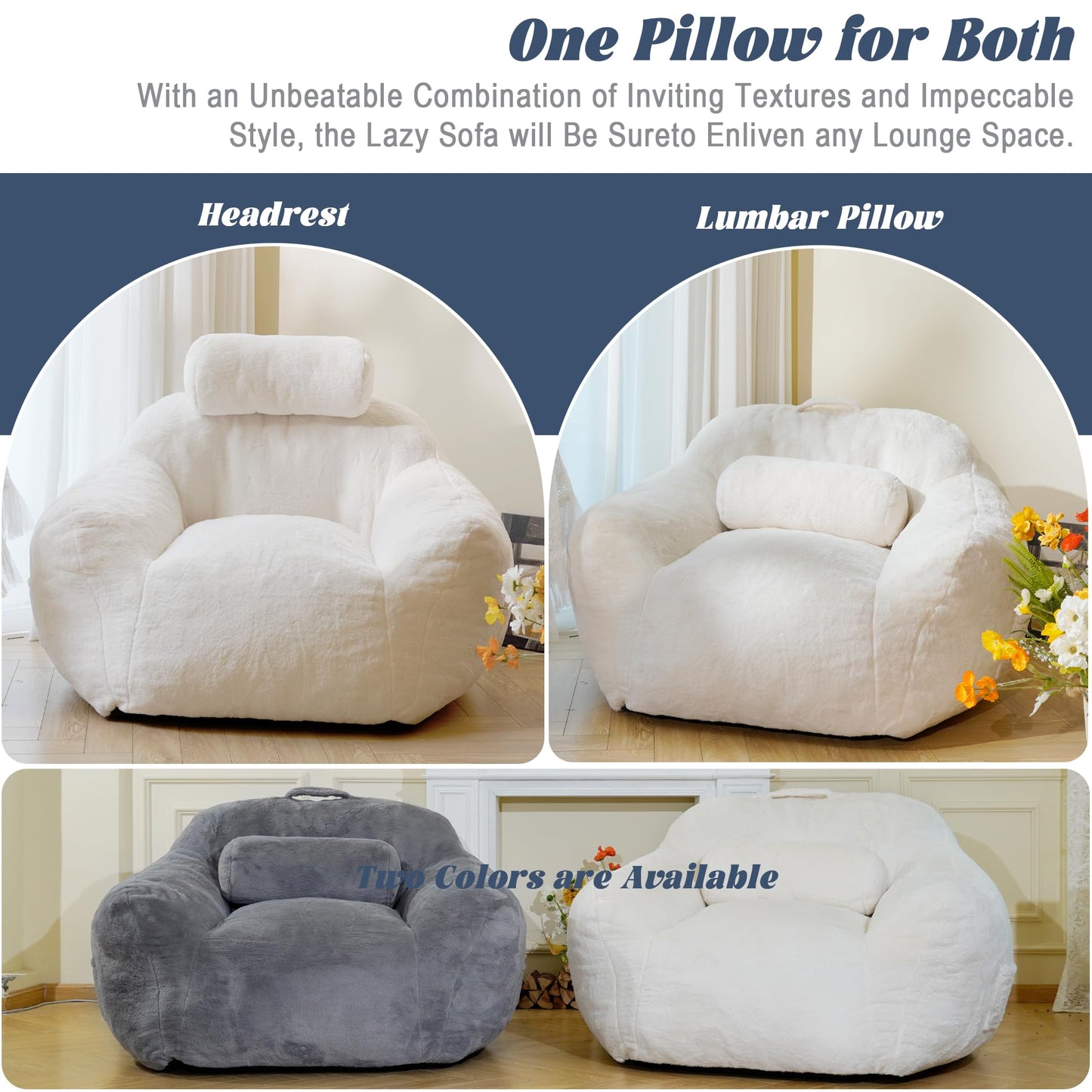 Large Bean Bag Chair with Pillow