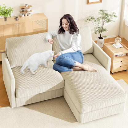 71" L-Shaped Green Corduroy Sofa