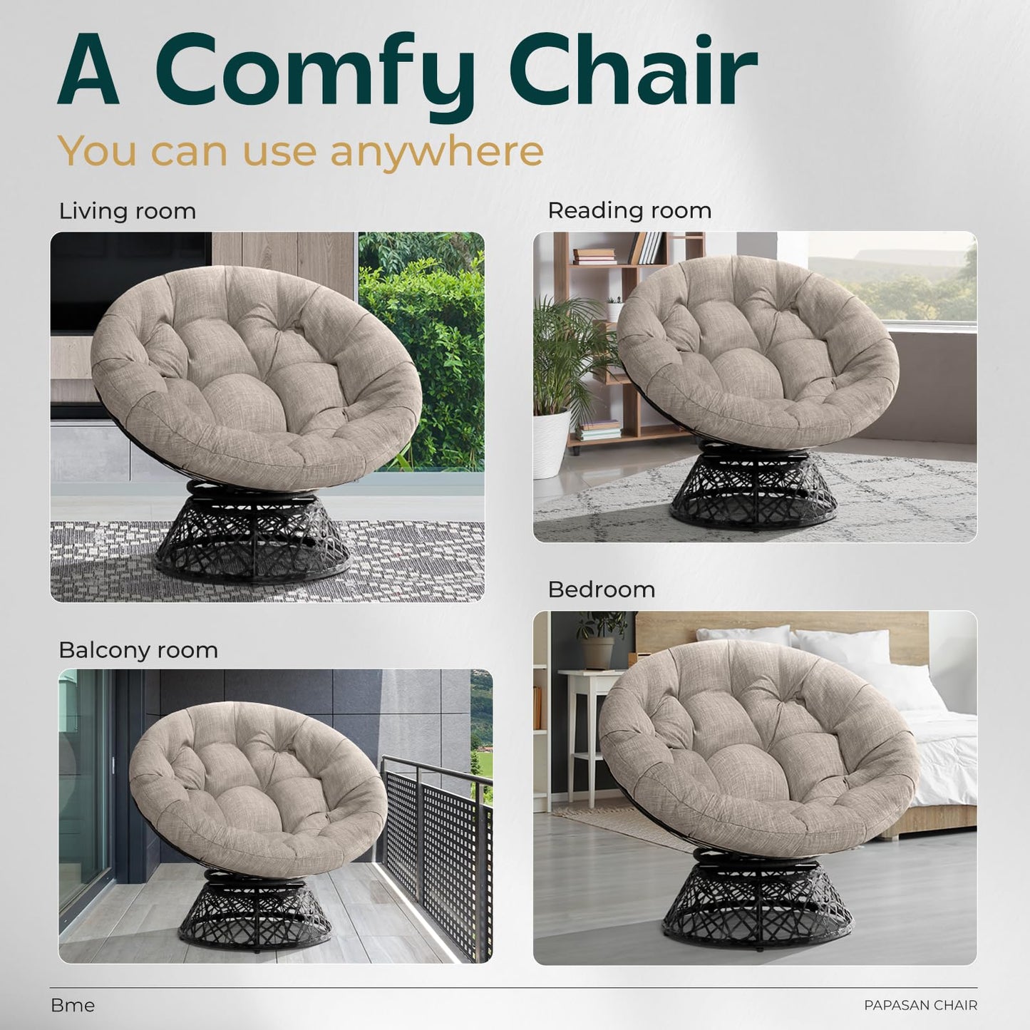 Bme 40" Papasan Swivel Chair