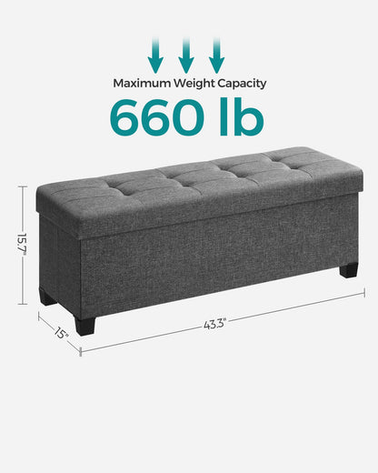 SONGMICS Foldable Storage Ottoman Bench, 15"x43"x15.7"