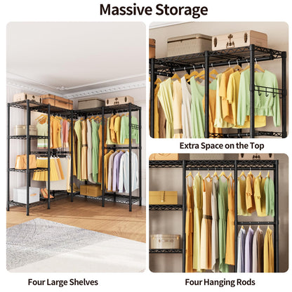 Heavy Duty Large Garment Rack with Shelves & Rods