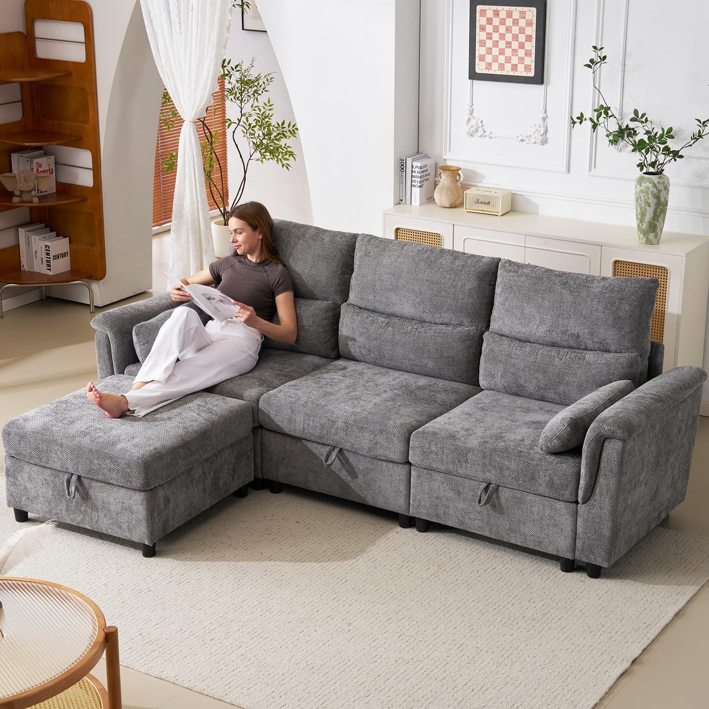 132" U-Shaped Sofa, 6-Seater Beige