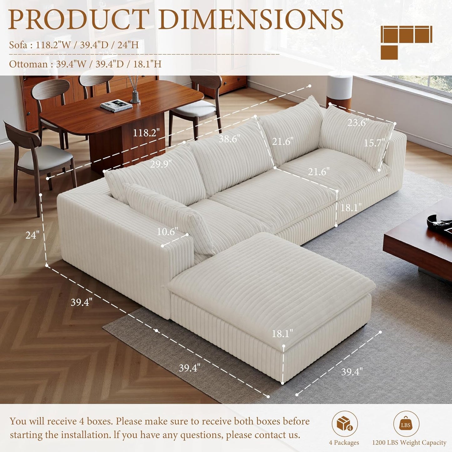 118" Modular Sofa – Black