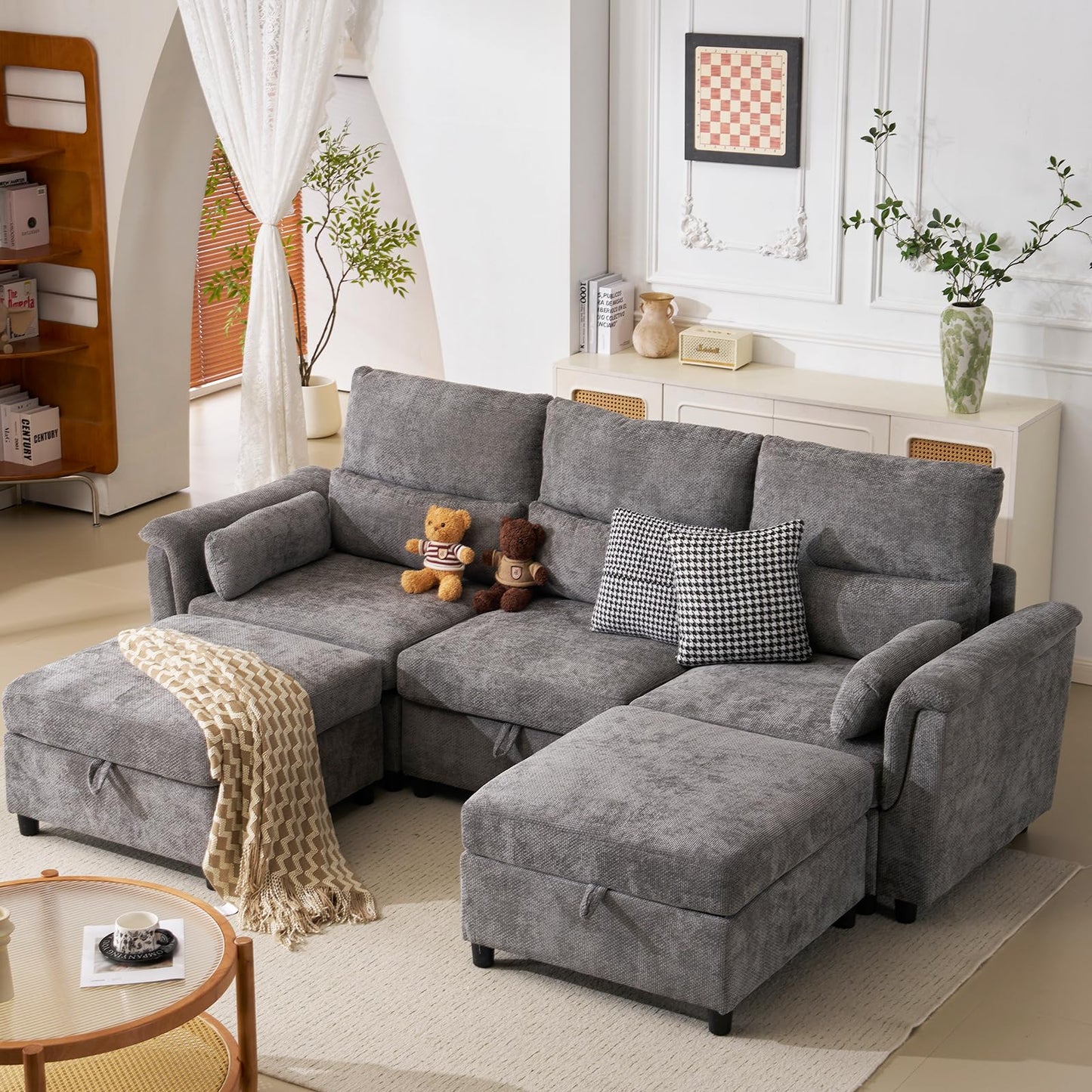 132" U-Shaped Sofa, 6-Seater Beige