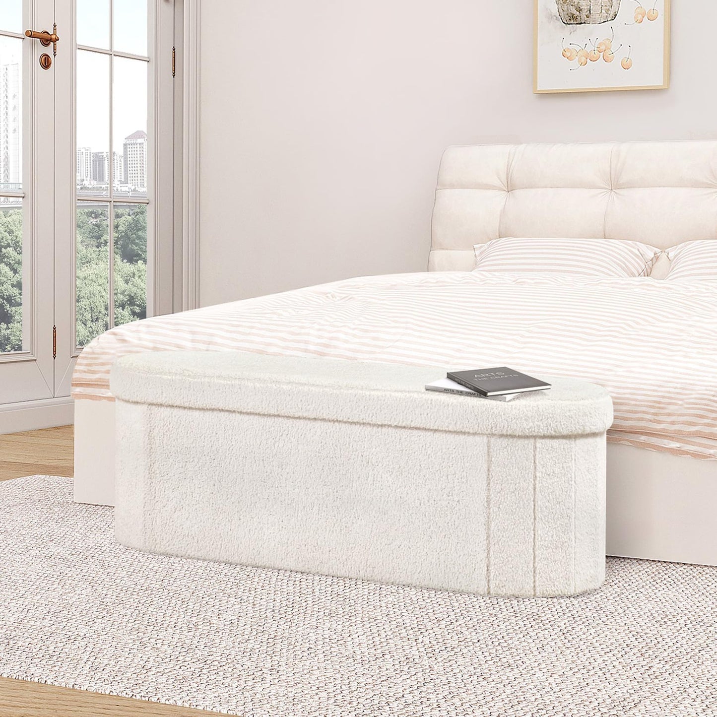 FSOBEIIALEO 43.3" Sherpa Storage Ottoman Bench