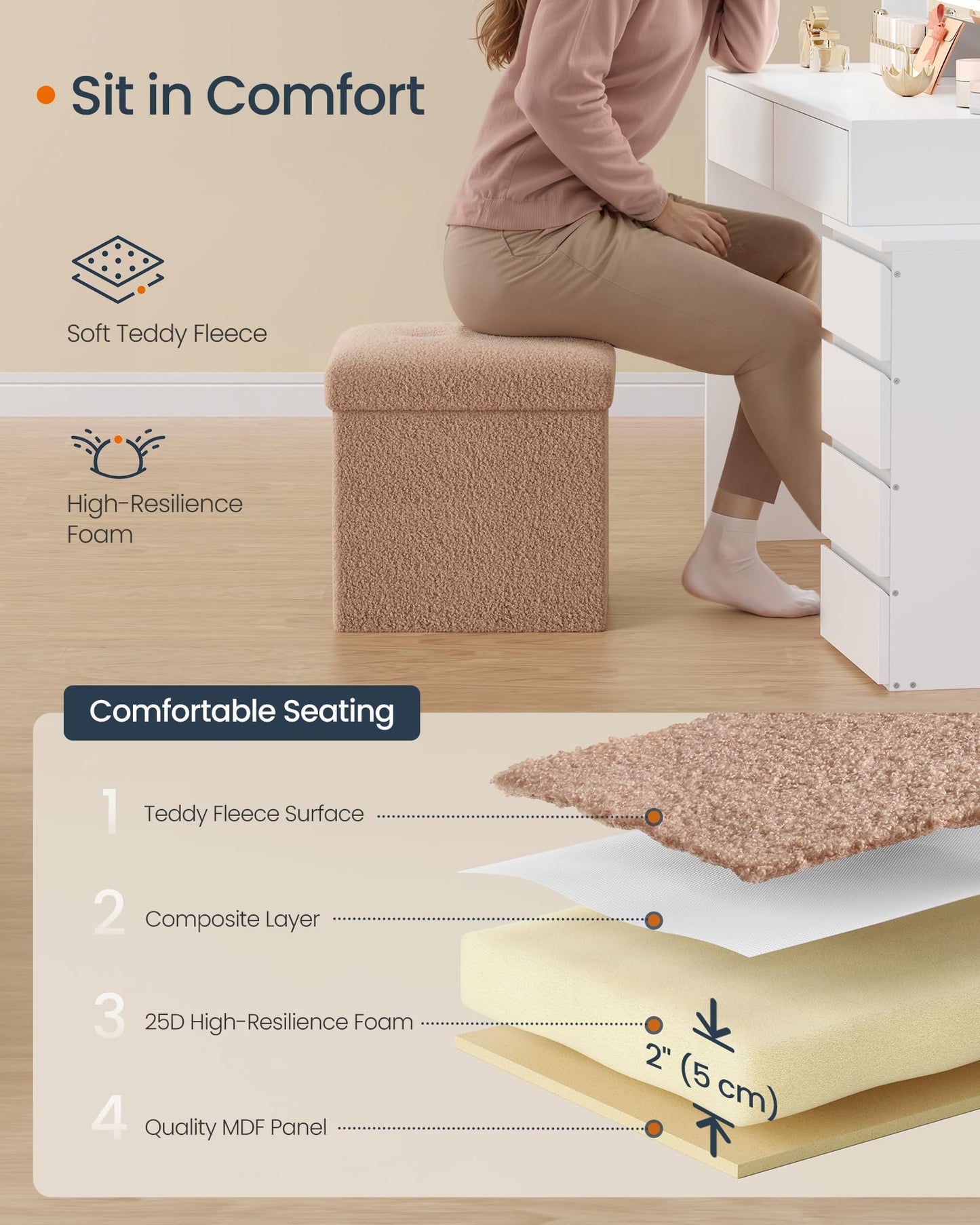 SONGMICS Storage Ottoman Bench, 15"x30"x15"