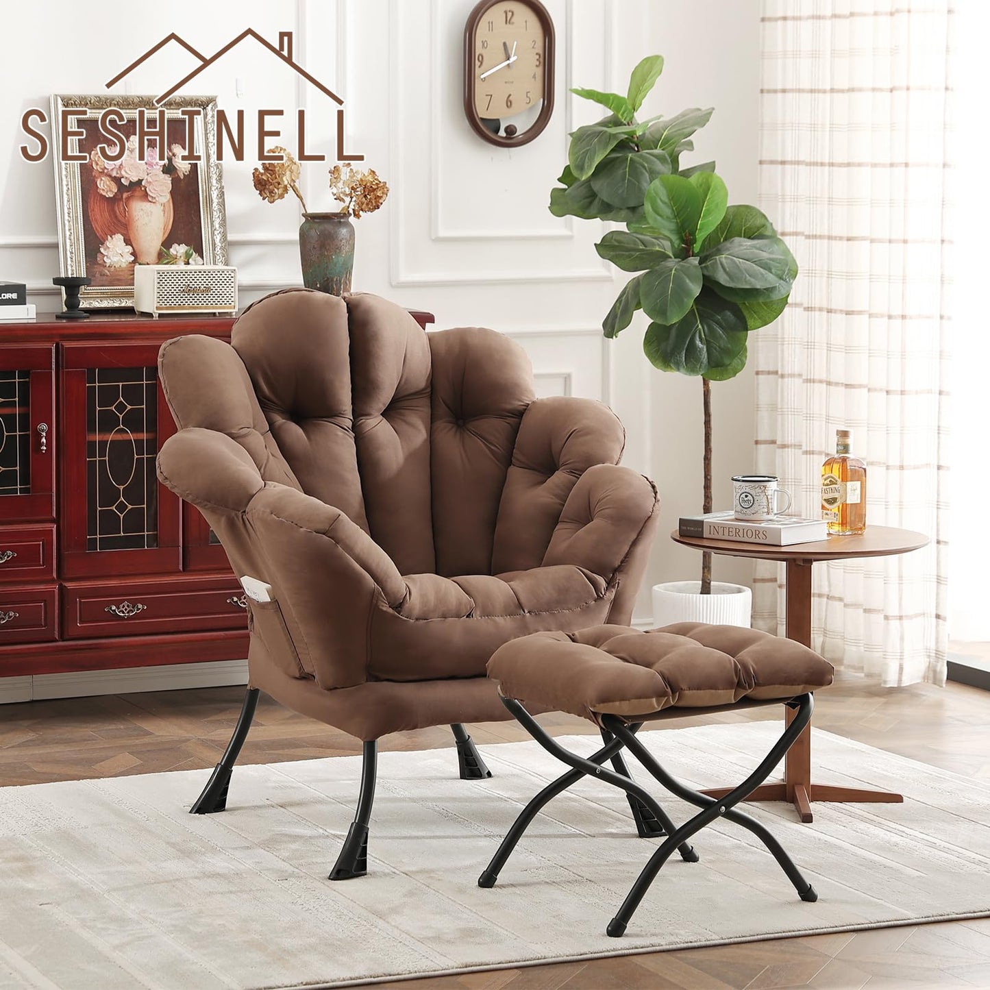 Butterfly Chair with Ottoman – Khaki Velvet
