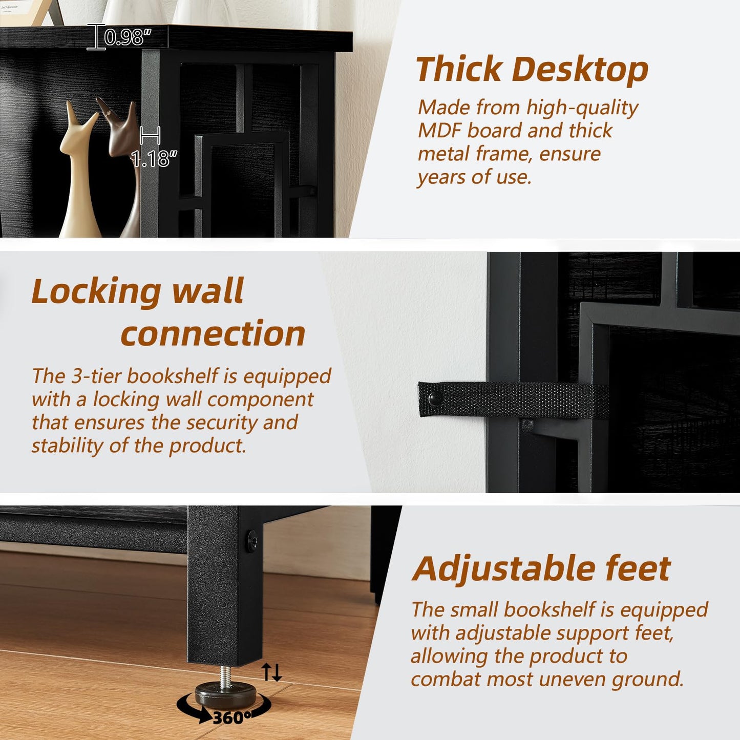 HOMISSUE 3-Tier Rustic Bookshelf
