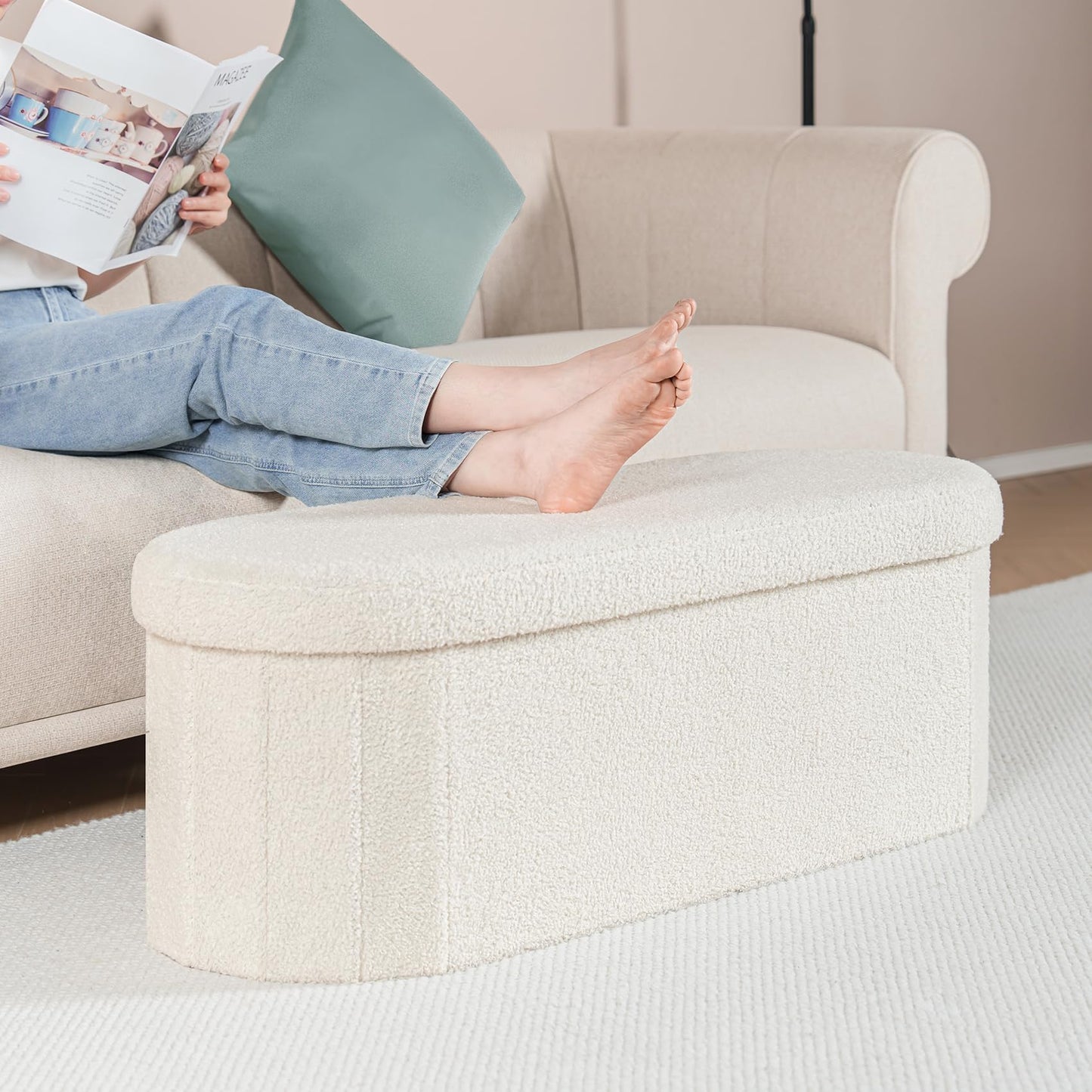 FSOBEIIALEO 43.3" Sherpa Storage Ottoman Bench