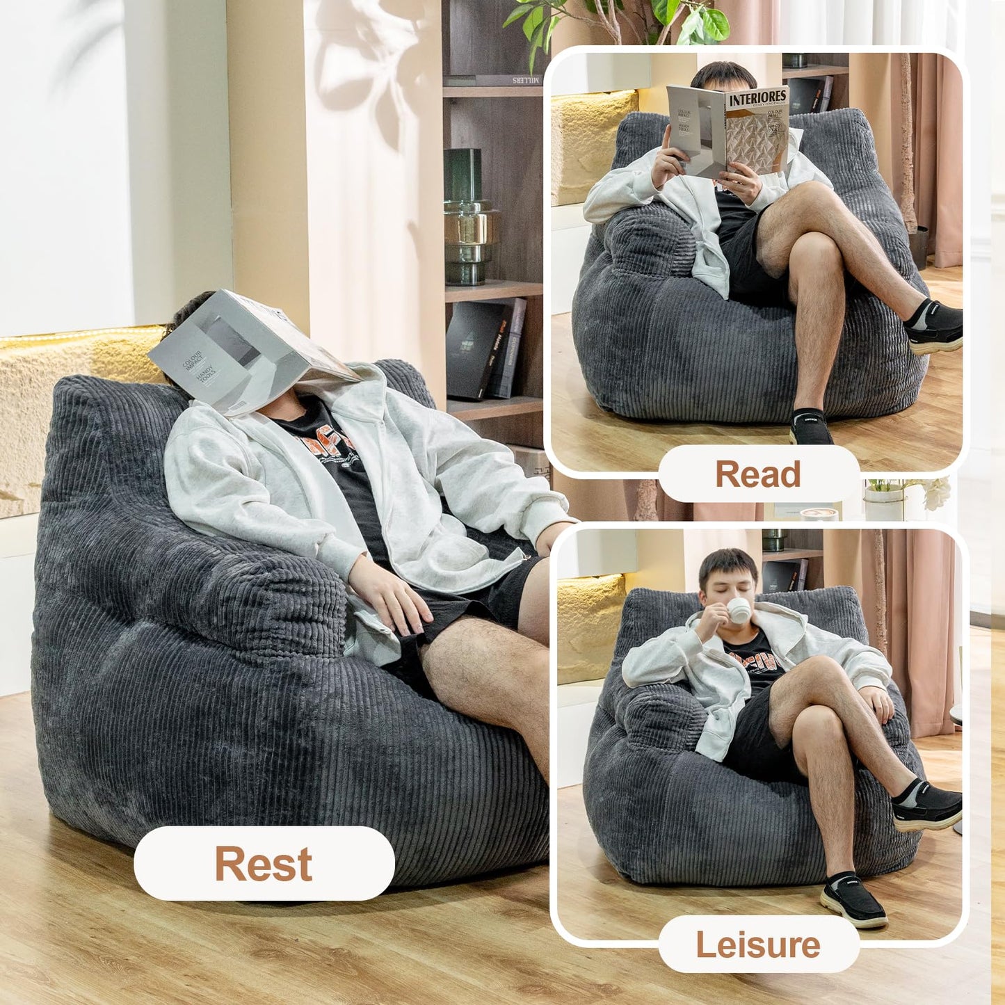 Grey Large Bean Bag Chair