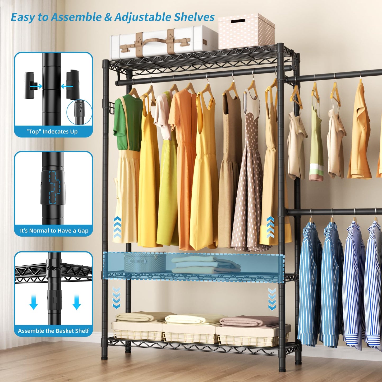 Heavy Duty Large Garment Rack with Shelves & Rods