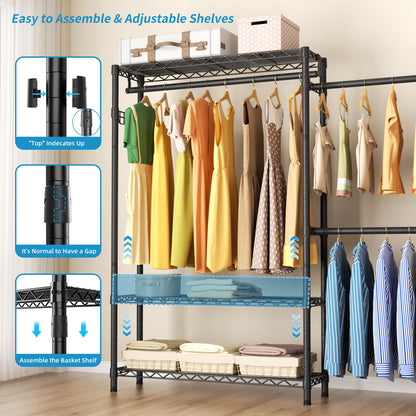 Heavy Duty Large Garment Rack with Shelves & Rods