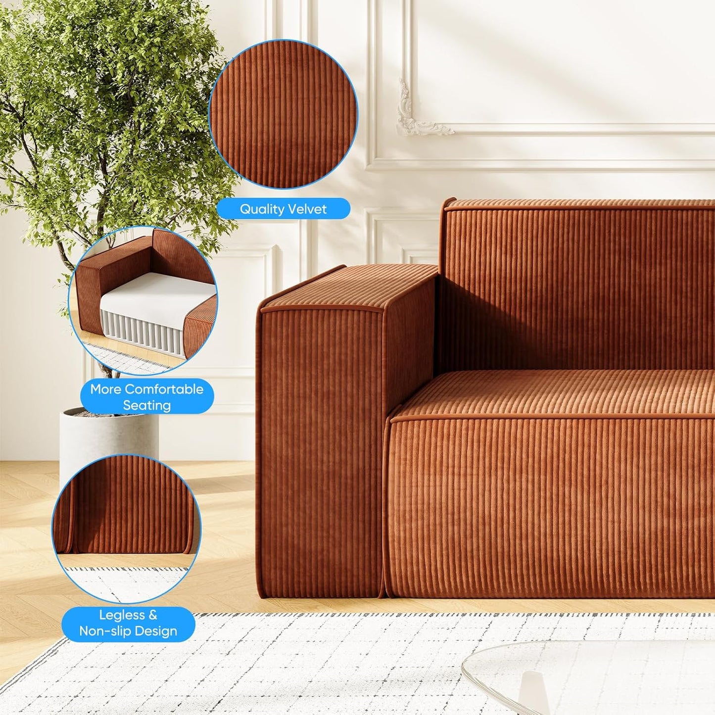 Mjkone 76" 3-Seater Brown Sofa