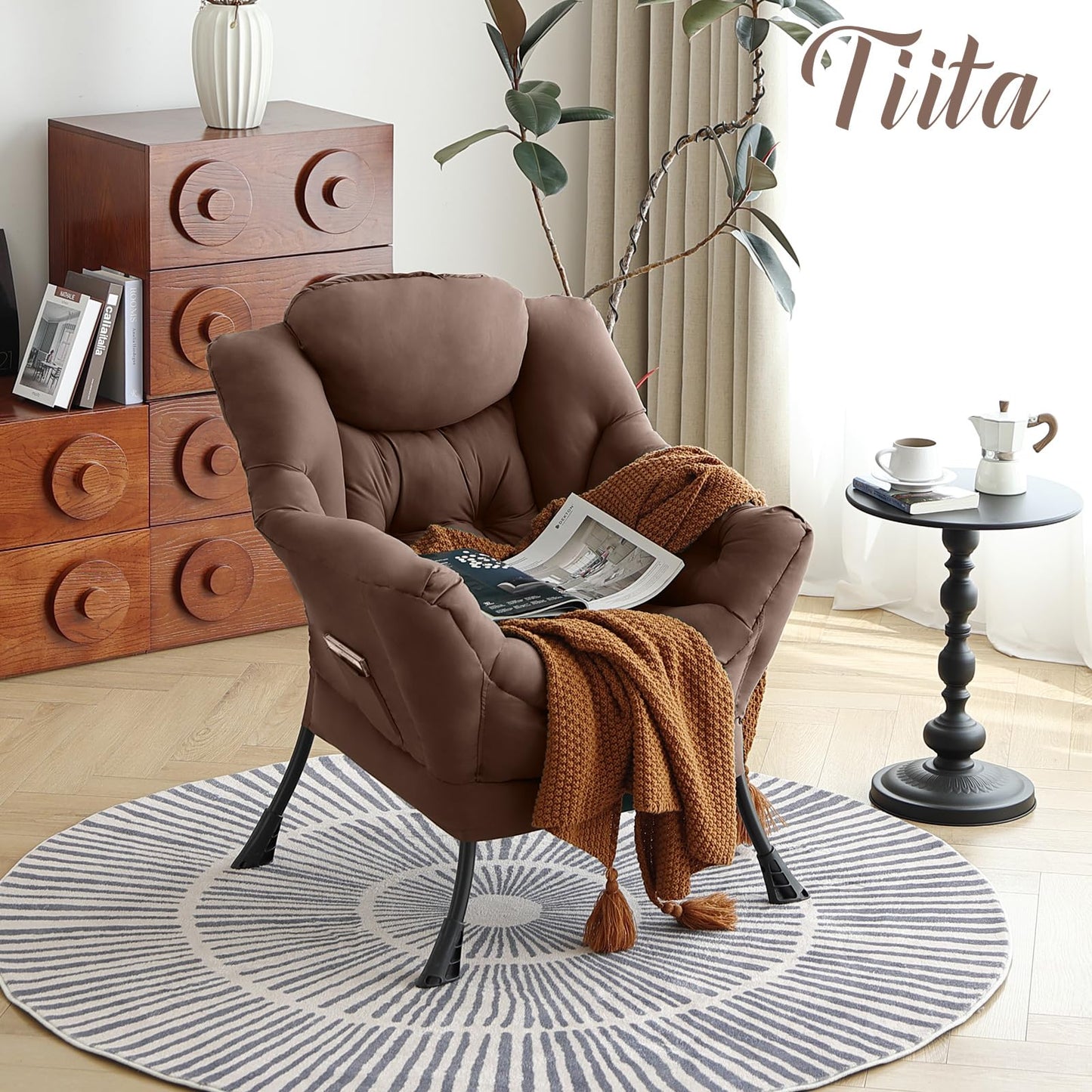 Tiita Velvet Lounge Chair with Ottoman