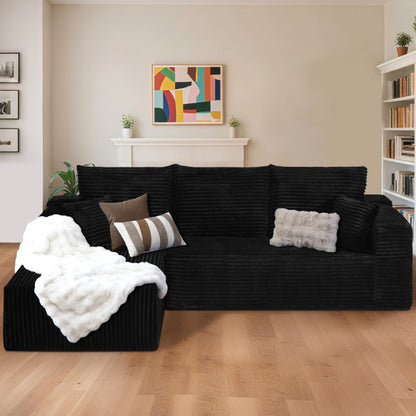 106" L-Shaped Corduroy Sofa – Black