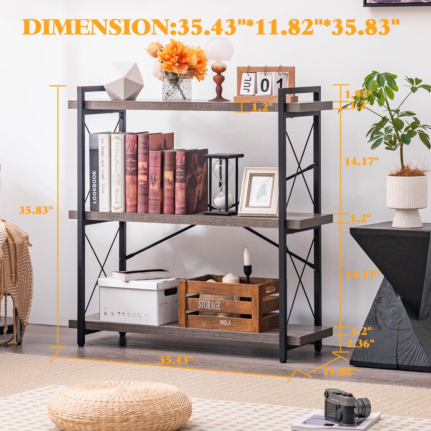 HCHQHS 4-Tier Industrial Bookshelf
