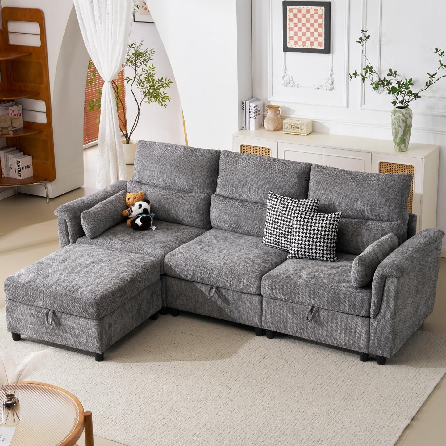 132" U-Shaped Sofa, 6-Seater Beige