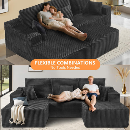 106" L-Shaped Corduroy Sofa – Black