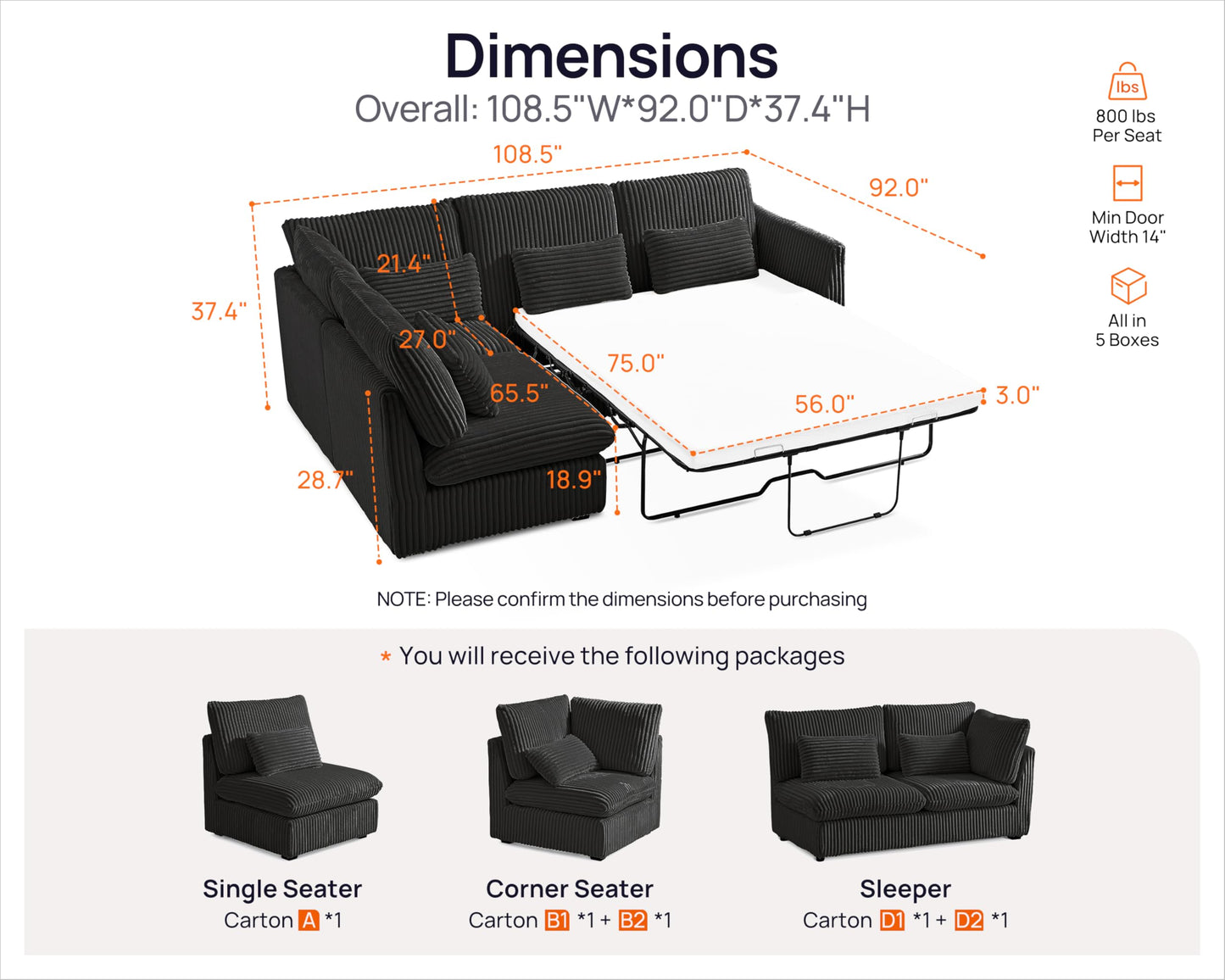L-Shaped Sofa Bed with Ottoman – Beige