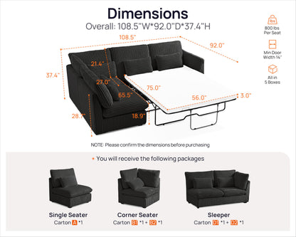 L-Shaped Sofa Bed with Ottoman – Beige