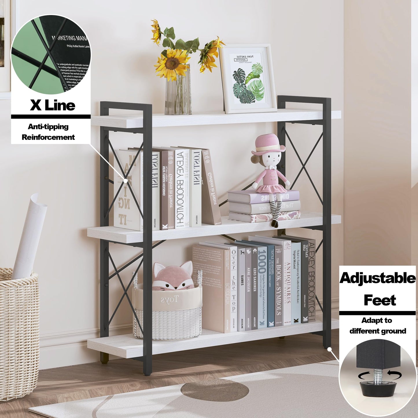 HCHQHS 4-Tier Industrial Bookshelf
