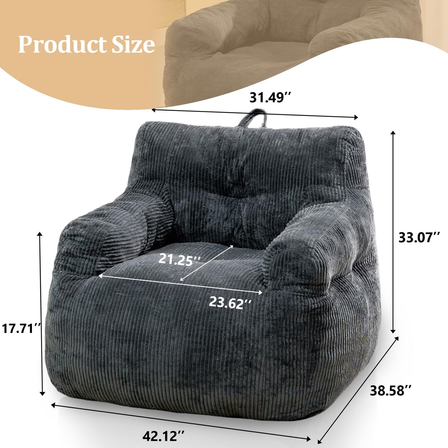 Grey Large Bean Bag Chair