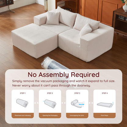108" L-Shaped Sofa with Ottoman – Beige