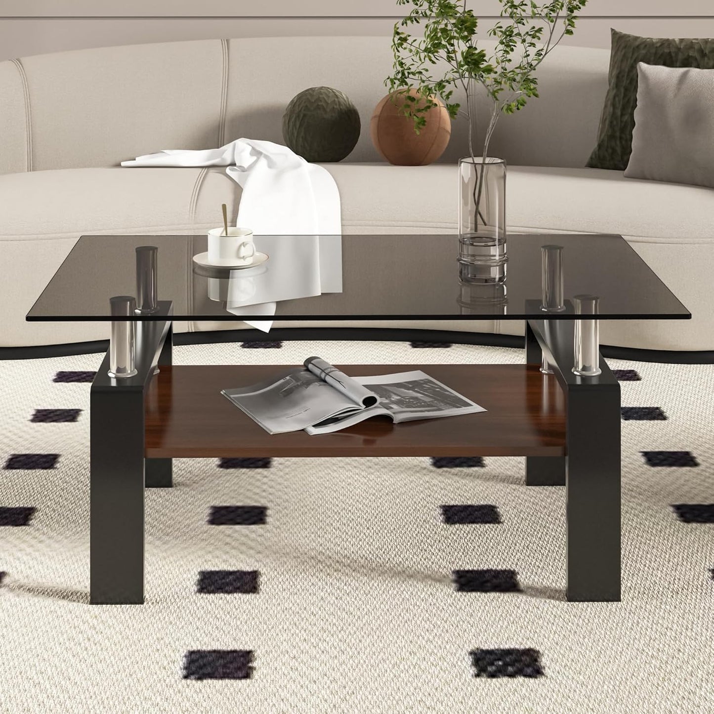 39.2" Glass Coffee Table – Gray/Black