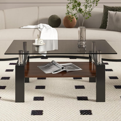 39.2" Glass Coffee Table – Gray/Black