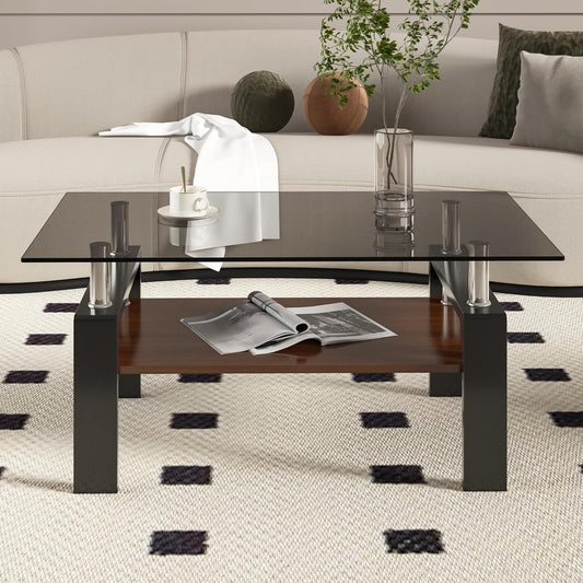 39.2" Glass Coffee Table – Gray/Black