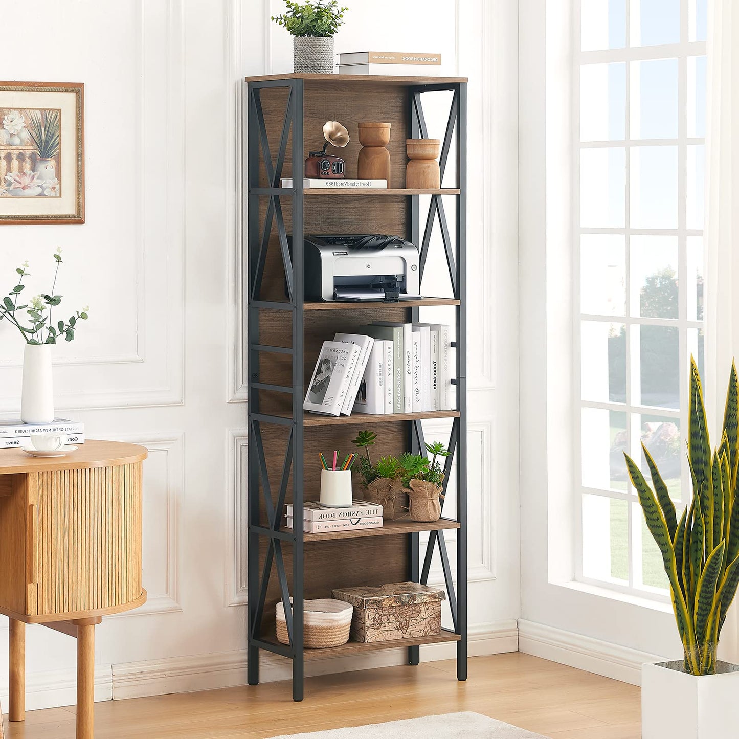 HOMISSUE 7-Tier Rustic Bookshelf