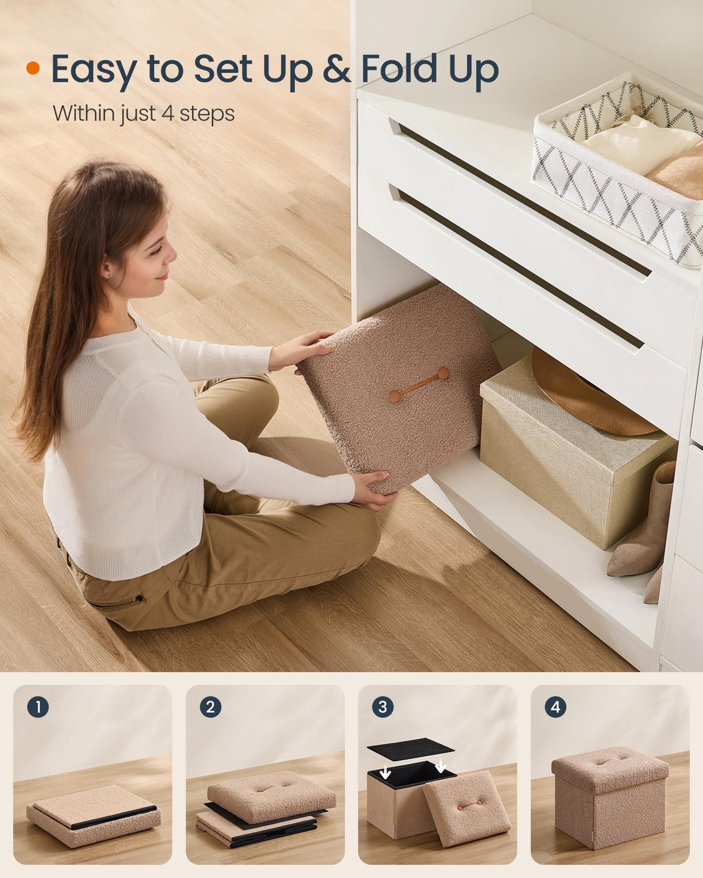SONGMICS Storage Ottoman Bench, 15"x30"x15"