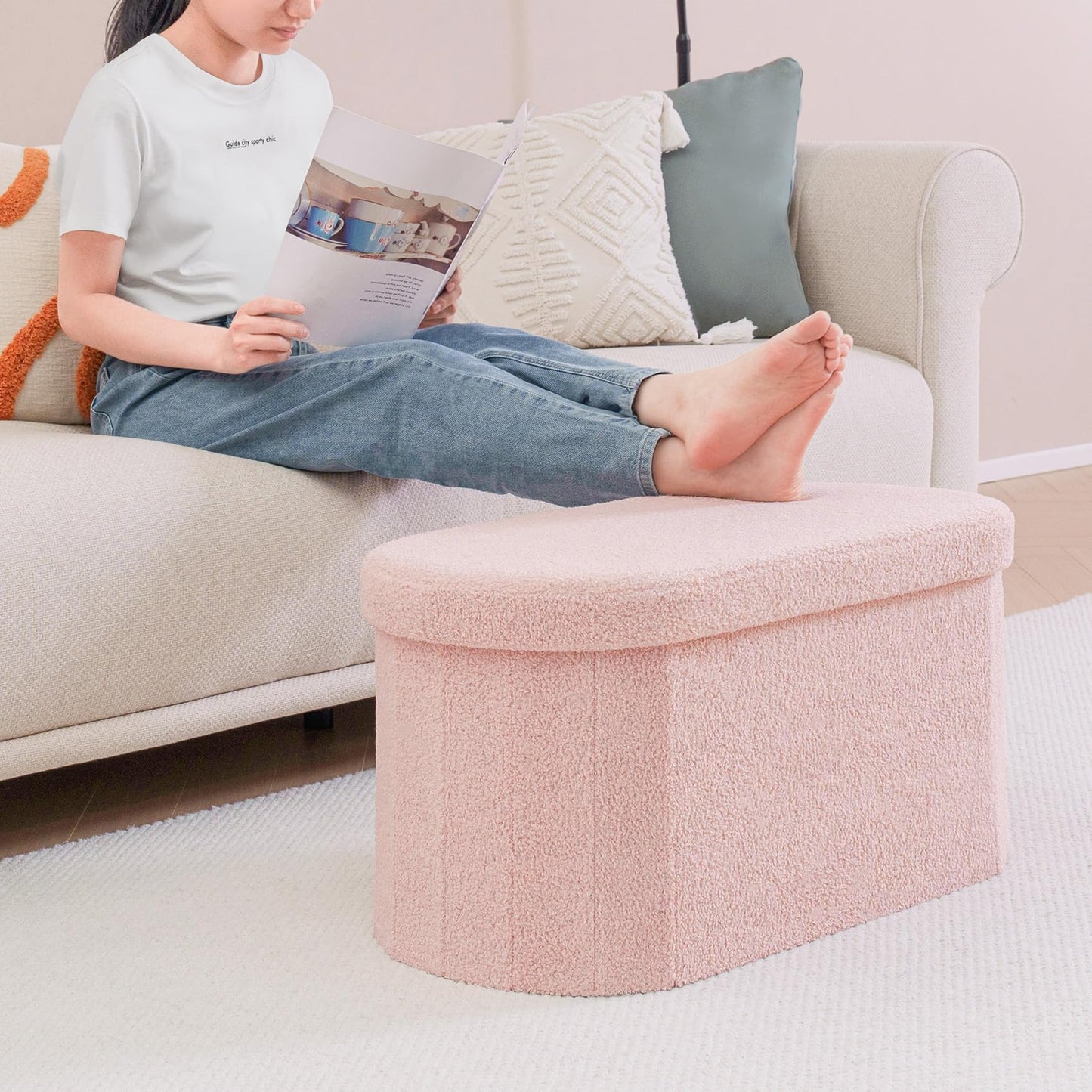 FSOBEIIALEO 43.3" Sherpa Storage Ottoman Bench