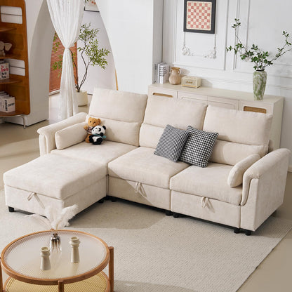 132" U-Shaped Sofa, 6-Seater Beige