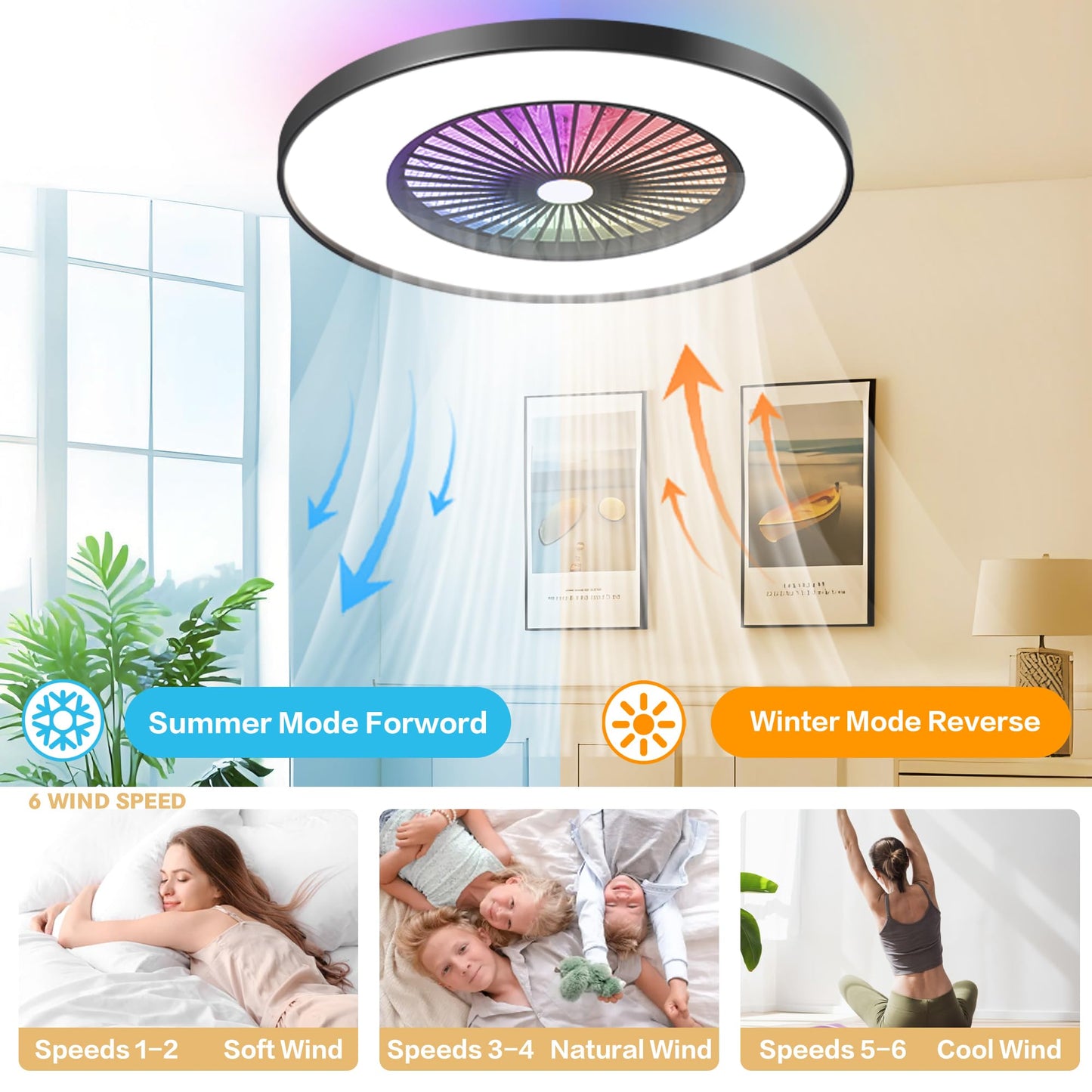 24" Bladeless LED Ceiling Fan – Black