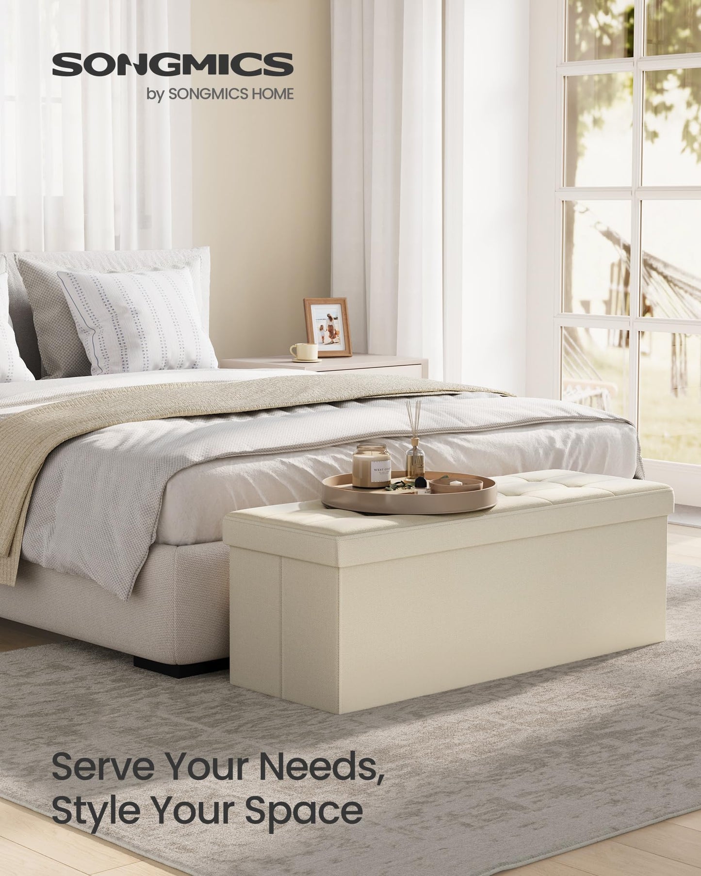 SONGMICS MAZIE 43" Folding Storage Ottoman Bench