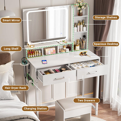 Small Vanity Desk with Mirror, Lights & Storage