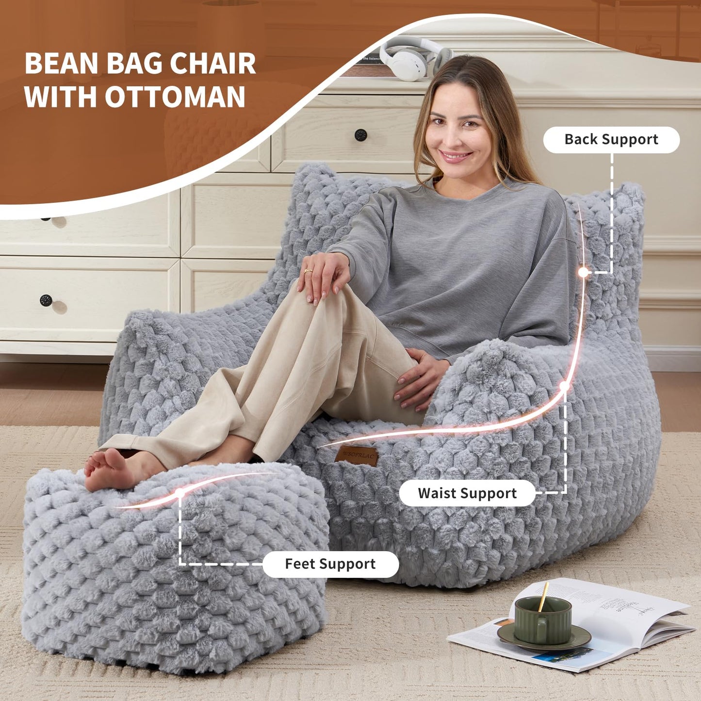 Giant Bean Bag Sofa with Ottoman