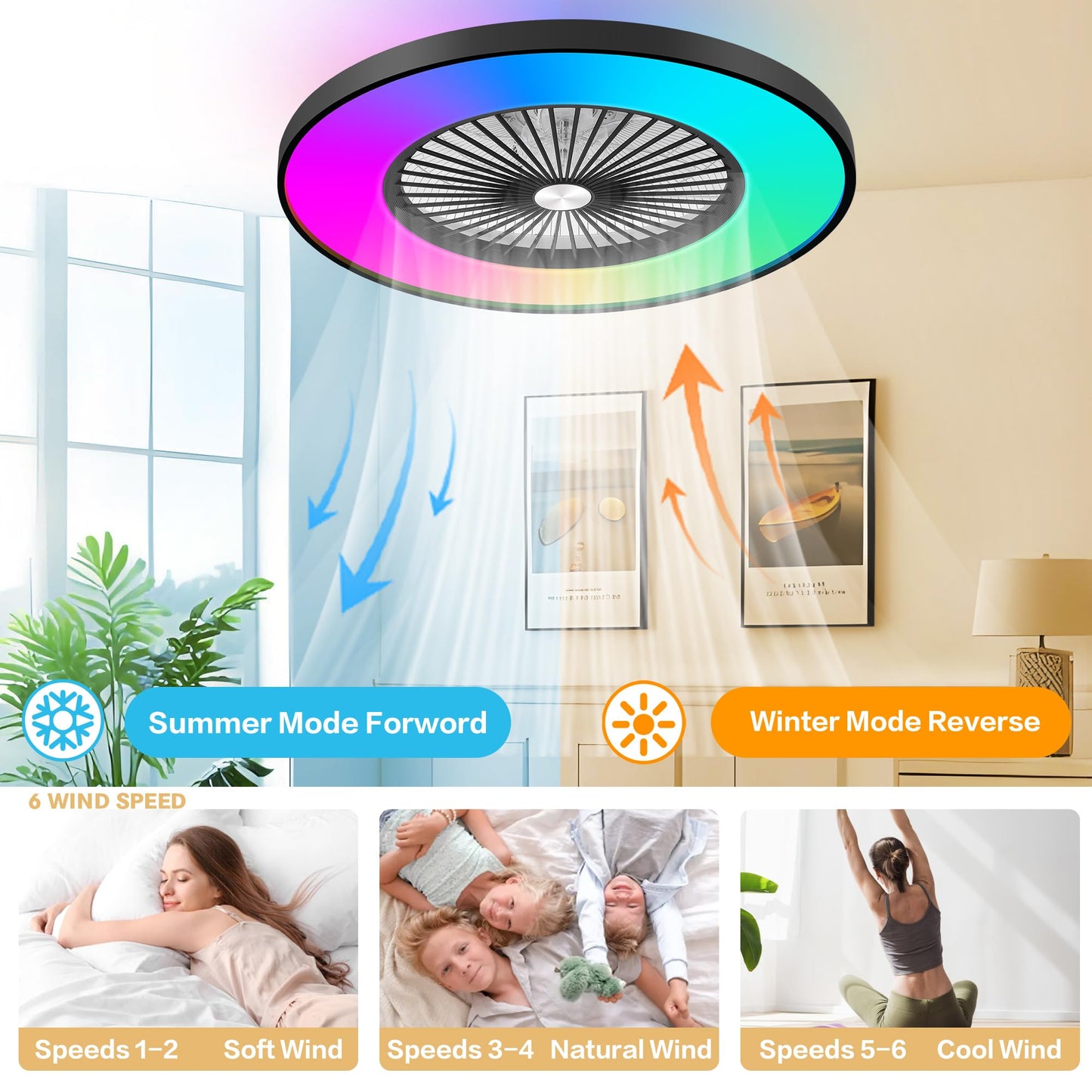 24" Bladeless LED Ceiling Fan – Black