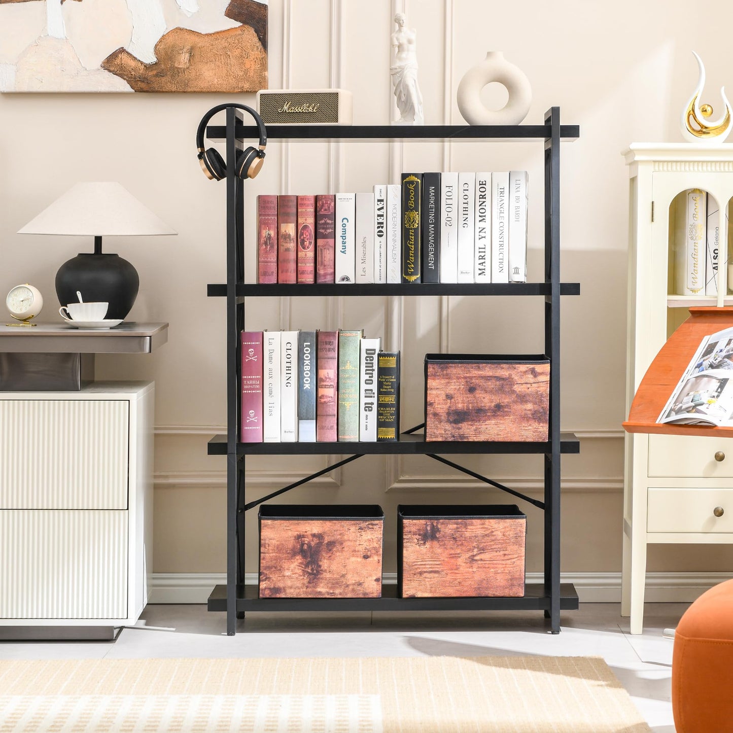 HCHQHS 4-Tier Industrial Bookshelf