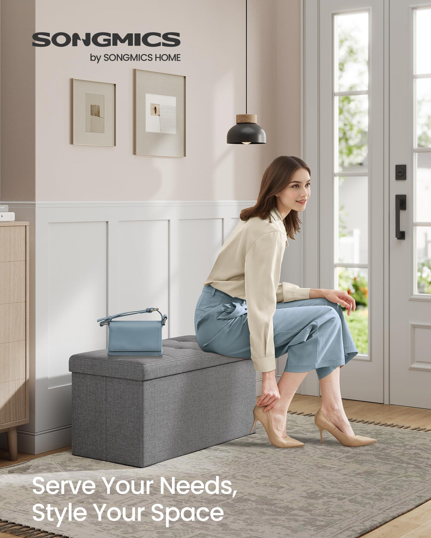 SONGMICS MAZIE 43" Folding Storage Ottoman Bench