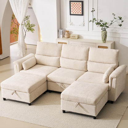 132" U-Shaped Sofa, 6-Seater Beige