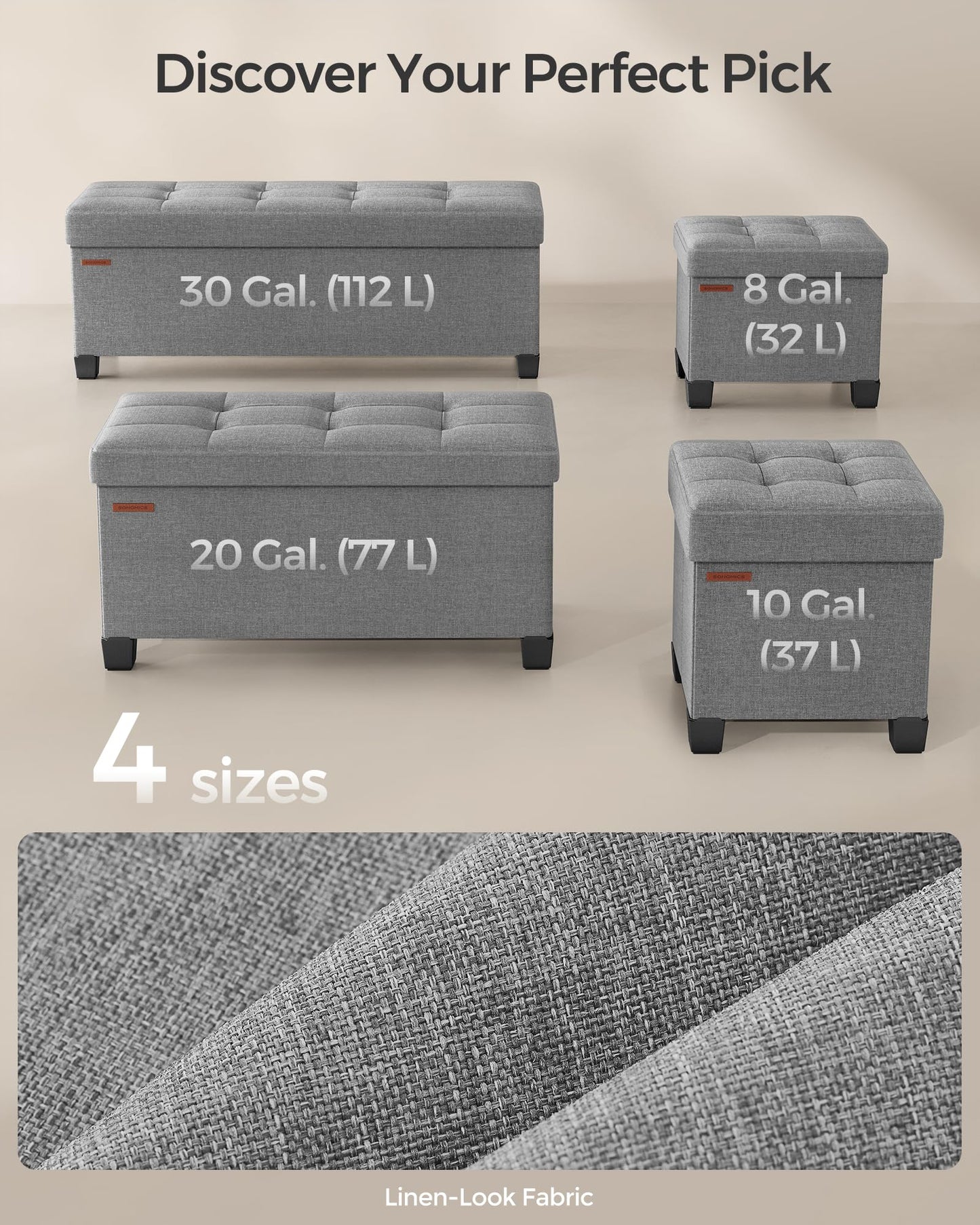 SONGMICS Foldable Storage Ottoman Bench, 15"x43"x15.7"
