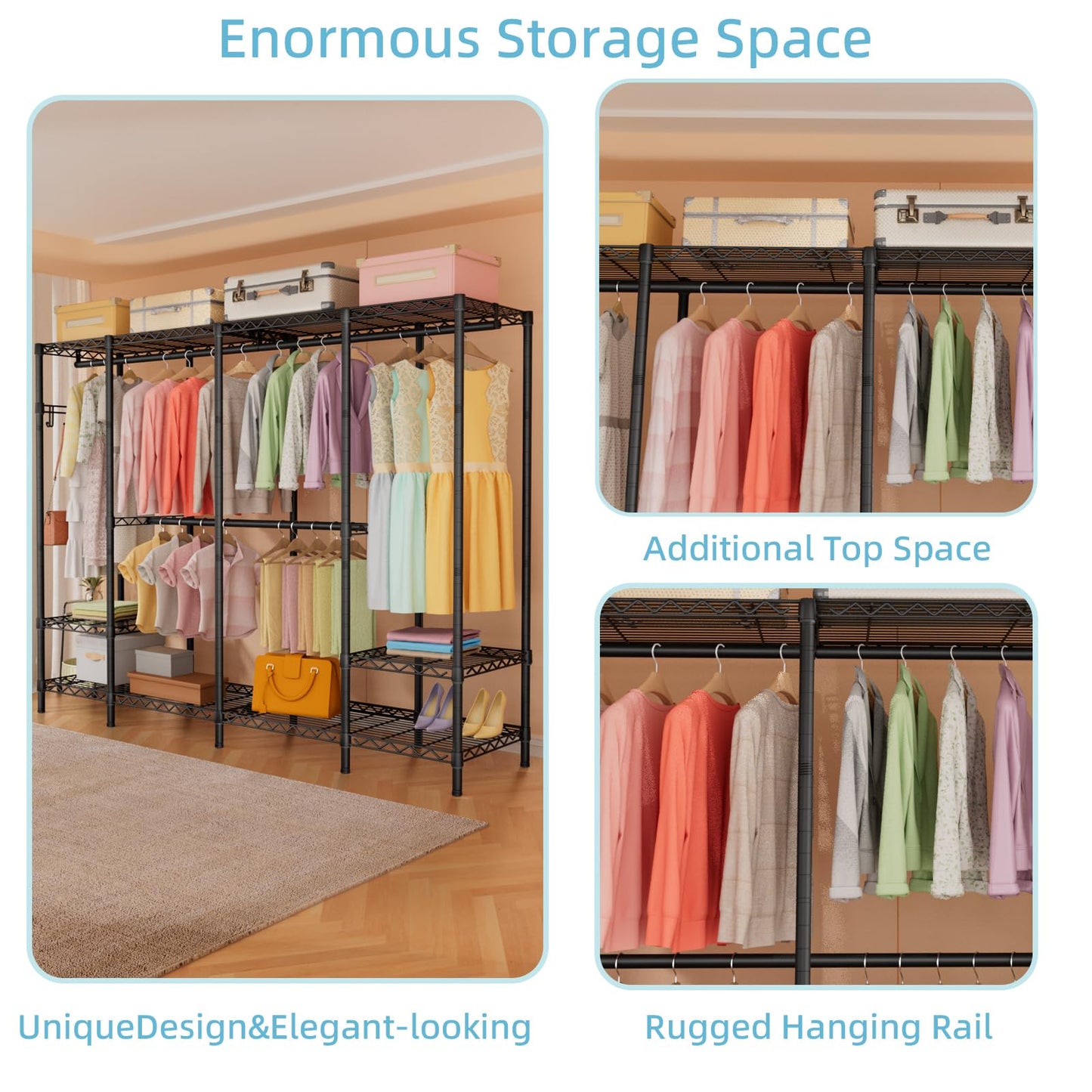 Heavy Duty Large Garment Rack with Shelves & Rods