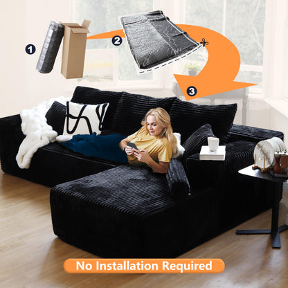 106" L-Shaped Corduroy Sofa – Black