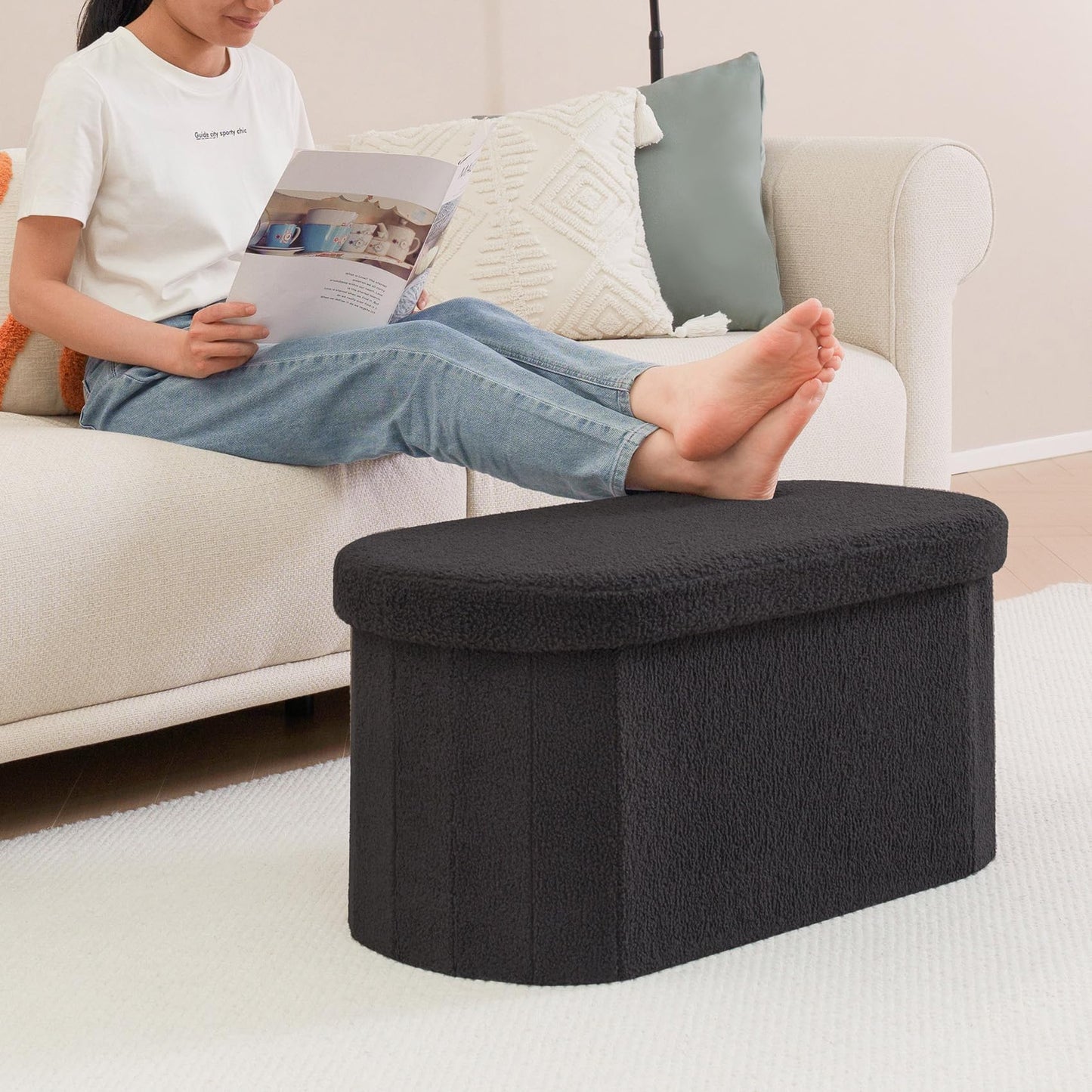 FSOBEIIALEO 43.3" Sherpa Storage Ottoman Bench