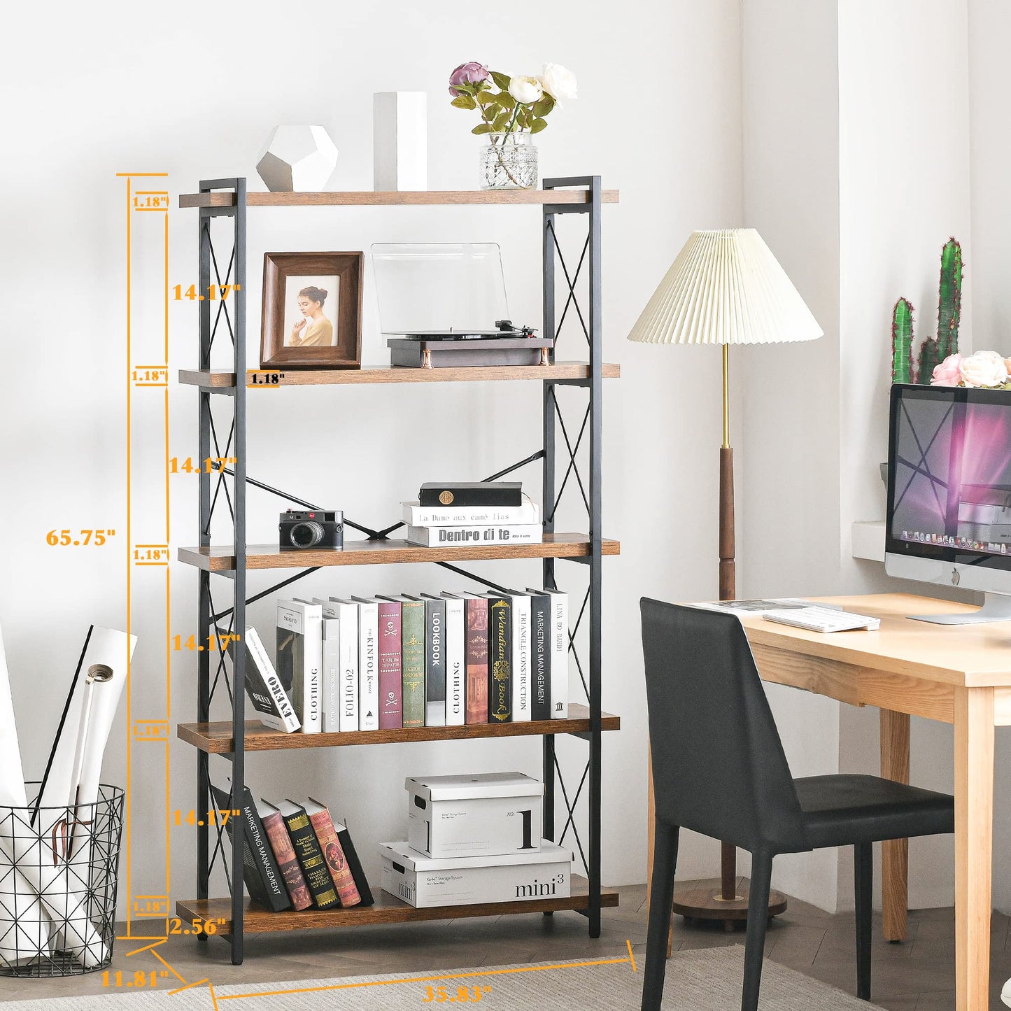 HCHQHS 4-Tier Industrial Bookshelf