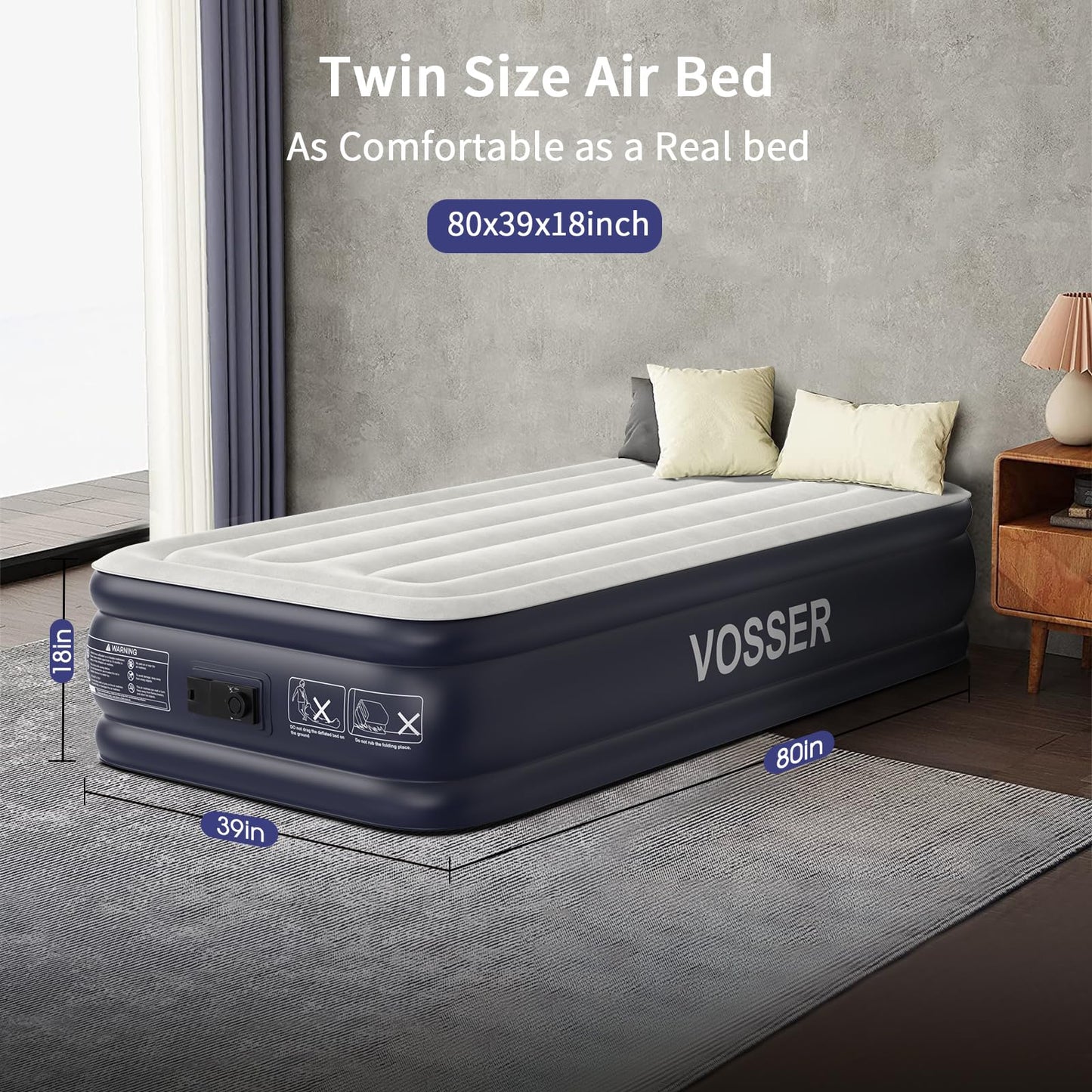 18" Full Air Mattress with Built-In Pump